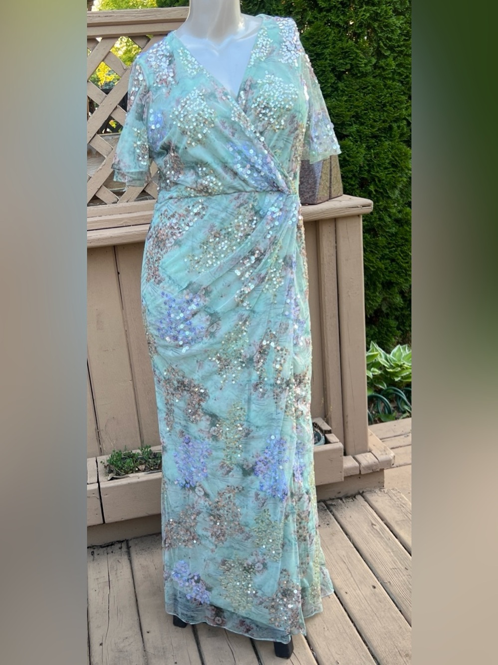 NWT Mac Duggal [ 16 ] 93749 Embellished Butterfly Floral Faux Wrap Gown J1546